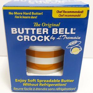 The Original Butter Bell Crock Yellow & White Striped Ceramic Butter Dish